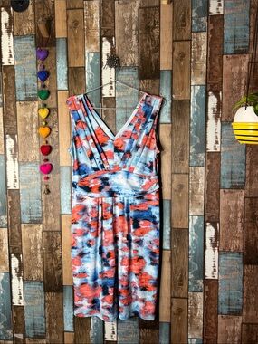 Simply Vera Vera Wang Coral & Blue Sleeveless V-Neck Midi Dress